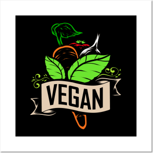 Carrot, Onion And Tomato Logo For Vegetarians And Vegan Posters and Art